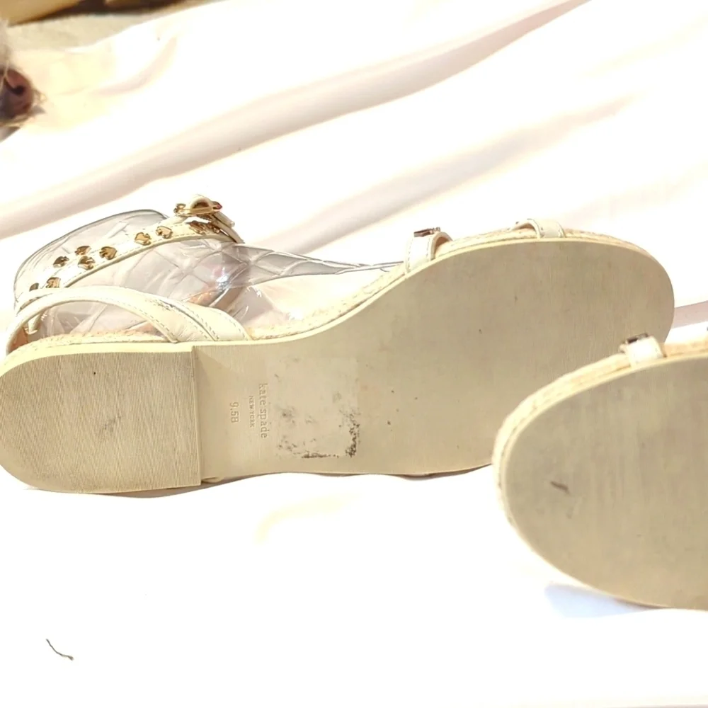 Kate Spade White Espadrilles with Gold Spade Logos on Straps Size 9.5